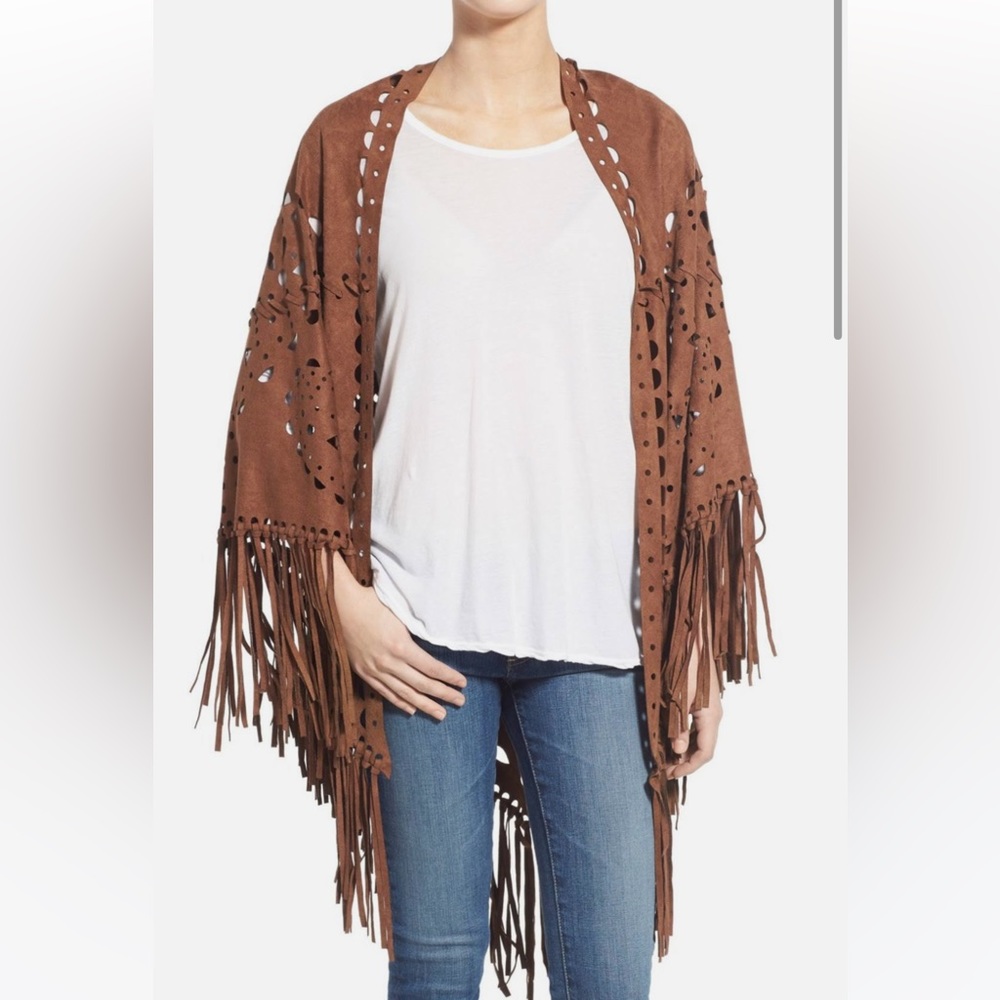 Steve Madden Faux Suede Fringe Cutout Wrap